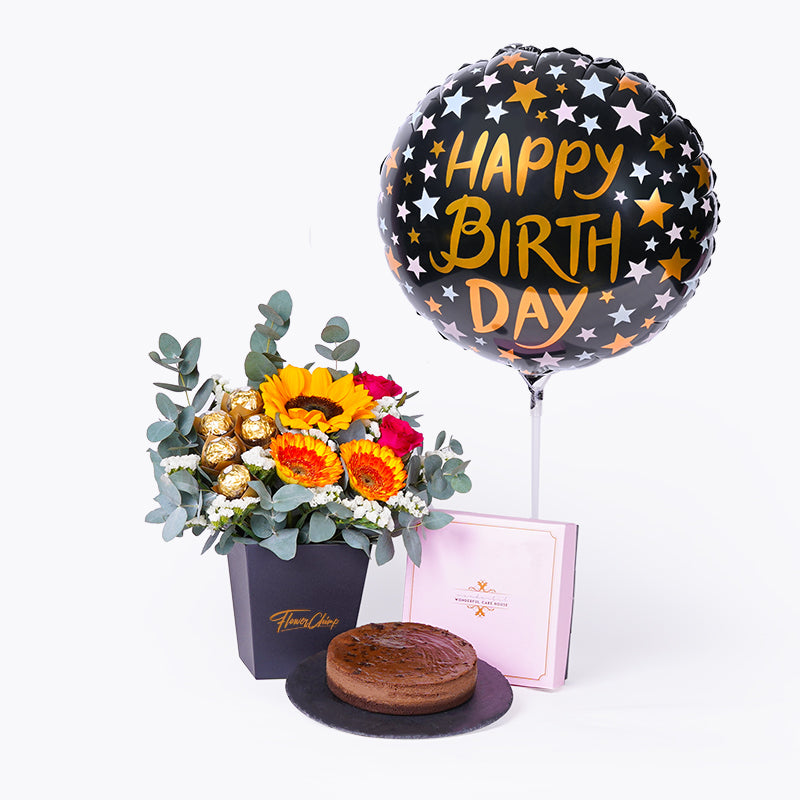 bundle_bouquet_cake_balloon Amber Topaz Birthday Set