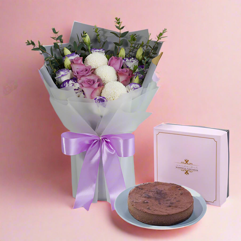 Purple Hues Bouquet + Chocolate Devil Cheese Cake