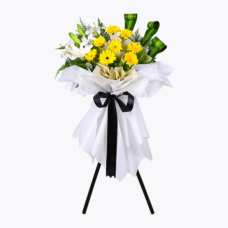 flower_stand_condolence Golden Solace Condolence / Funeral Flowers