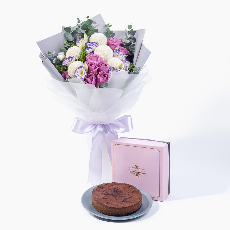 bundle_bouquet_cake Purple Hues Bouquet + Chocolate Devil Cheese Cake