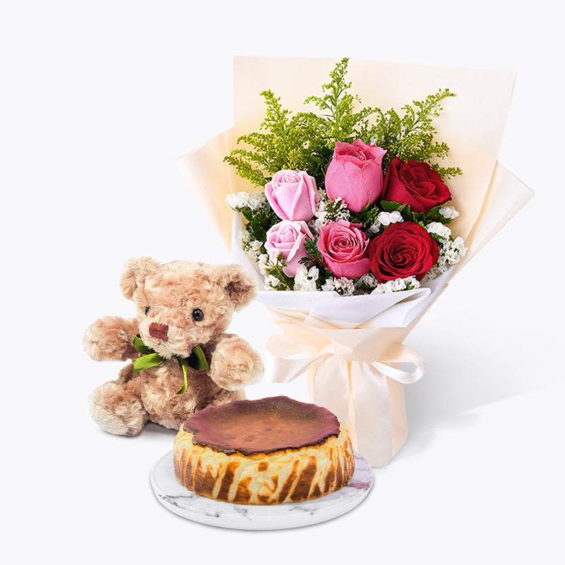bundle_bouquet_cake_teddy Rosy Bordeaux Gift Set