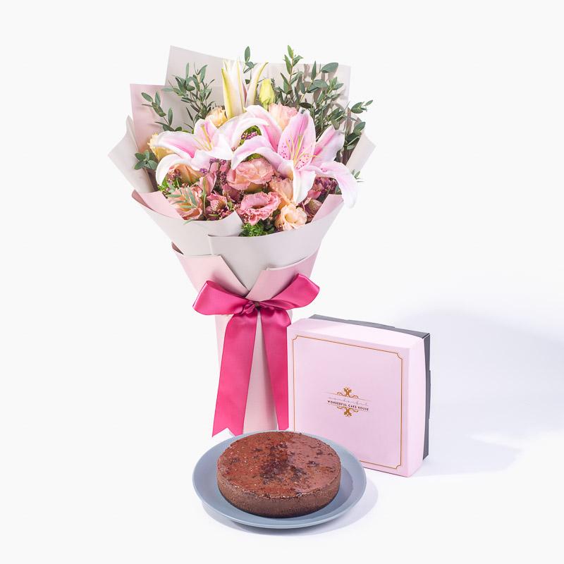 bundle_bouquet_cake Sweet Desire Bouquet + Chocolate Devil Cheese Cake